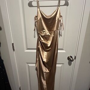 Windsor Gold Ruched Slip Dress Spaghetti Strap Cocktail